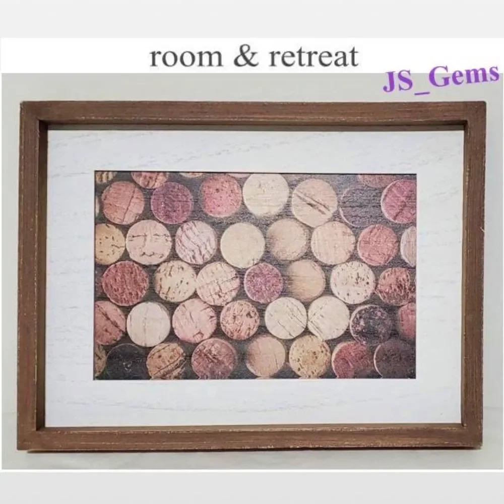 New Wood Framed Brown Cork Picture Box Sign Décor